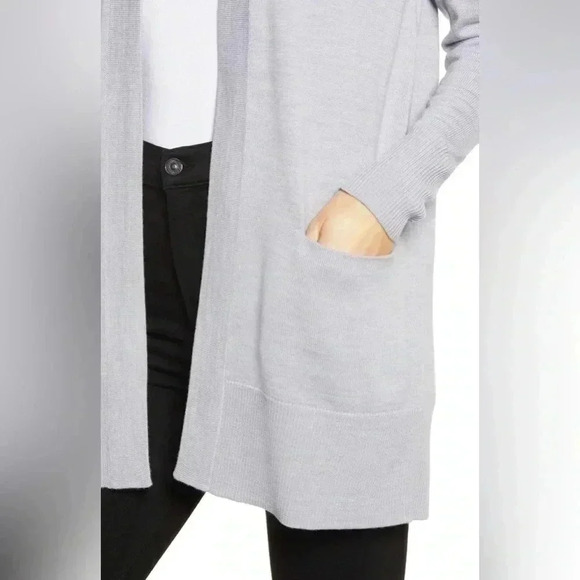 Nordstrom | Grey Everyday Open Front Cardigan Merino Wool Blend Size M Medium - Picture 2 of 14